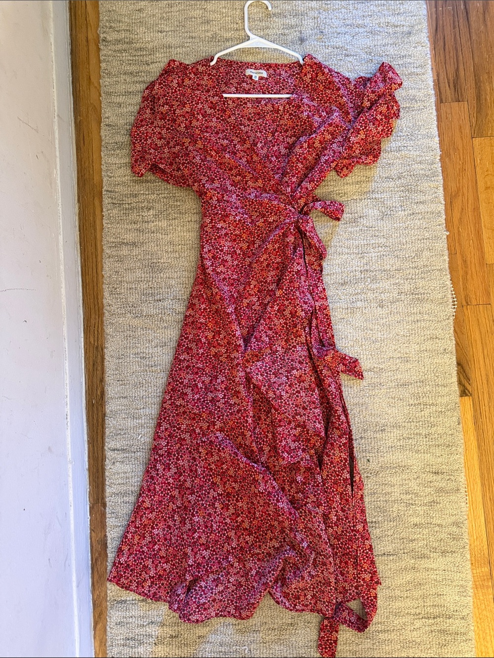 Max Studio Red Floral Wrap Maxi Dress with Ruffle Sleeves